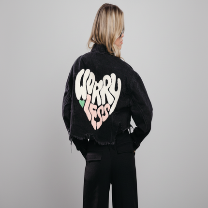 Distressed cropped denim jacket casual chic outfit