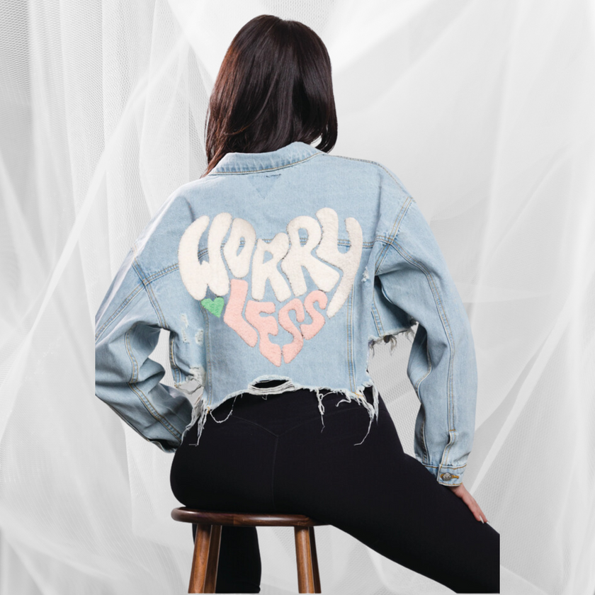 Worry Less Cropped Denim Jacket - Adel Kasza Co